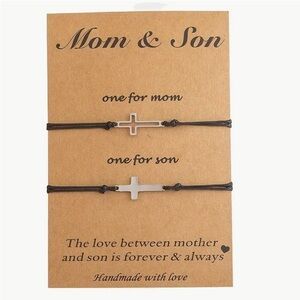 Bracelet Stainless Steel Cross Braided Set Mother & Son Gift for Mother or Son